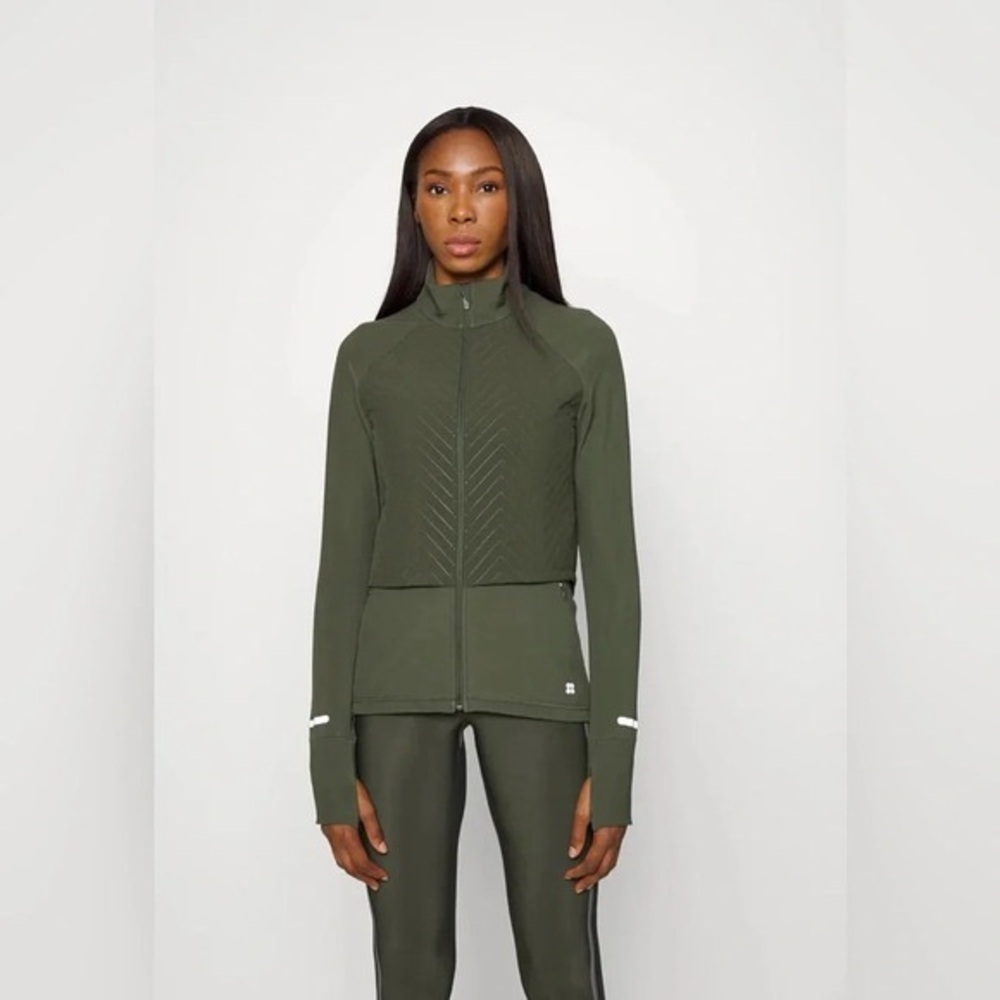 SWEATY BETTY Fast Track Quilted Running Jacket- Forest Green (Size XS)